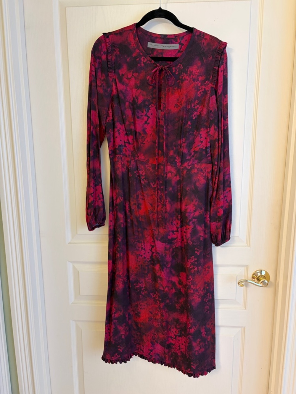 Raquel Allegra Magenta and Black Floral Midi Dress